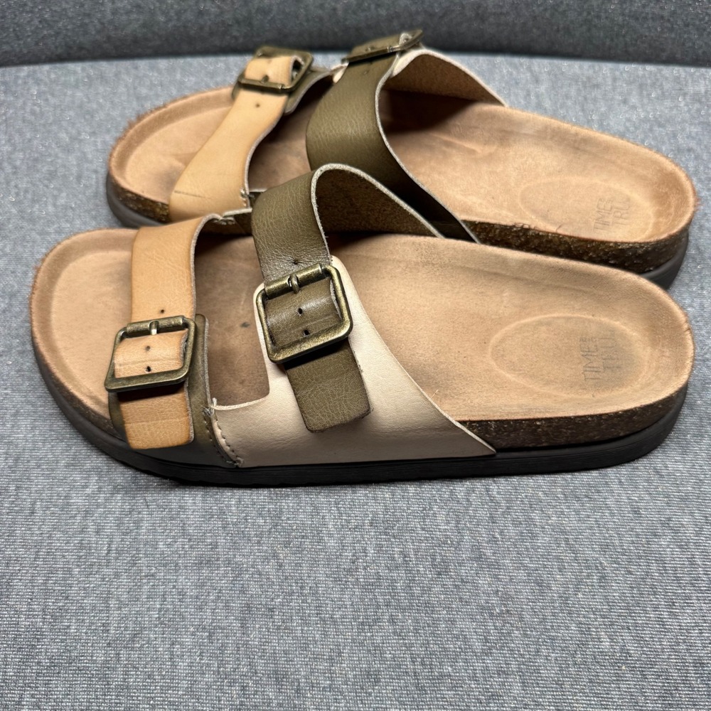 Double Strap‎ Comfort Sandals Slide Buckle Brown Time And Tru 8 - Picture 3 of 5